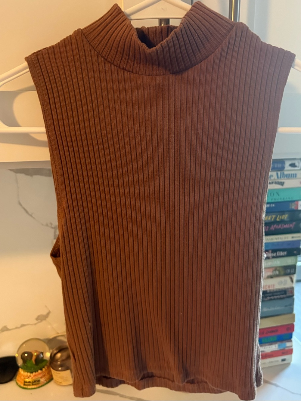 Reformation Ribbed Mock Neck Sleeveless Top - Taupe Brown